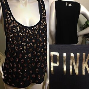 VS PINK Gold Sequin Cheetah Tank